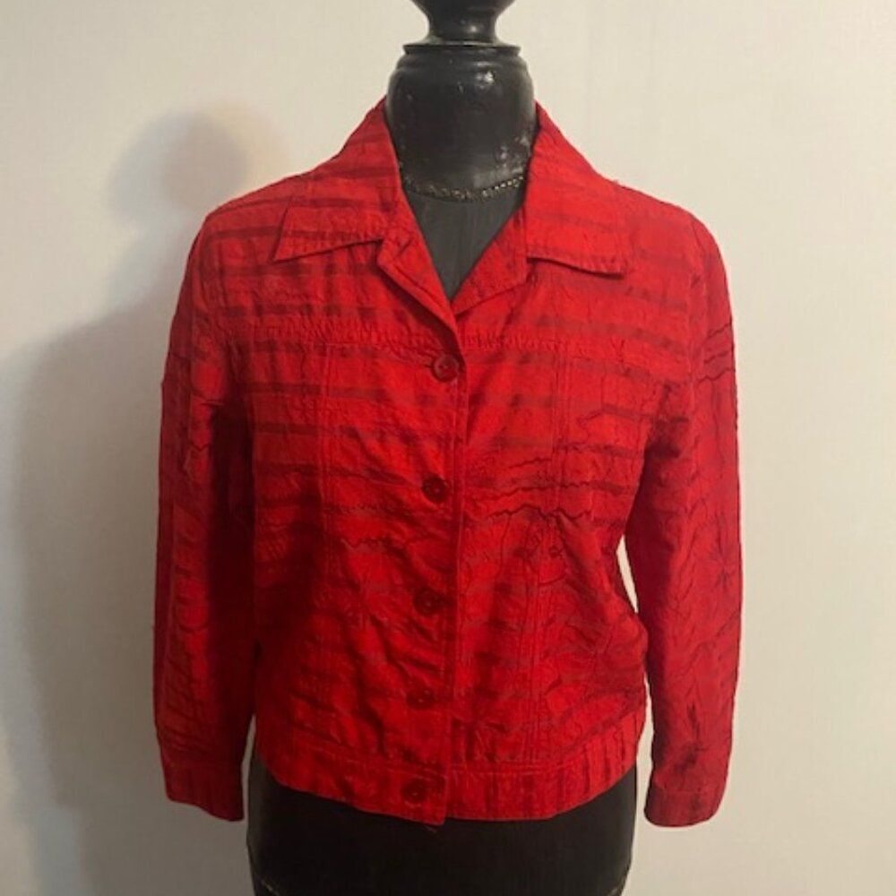 Coldwater Creek Red Silk Blend Embroidered Blazer, size MP